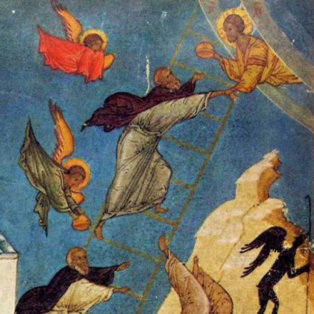 Видение Преподобного Иоанна Лествичника. Миниатюра из Лествицы. Нач. XVI в. Фрагмент